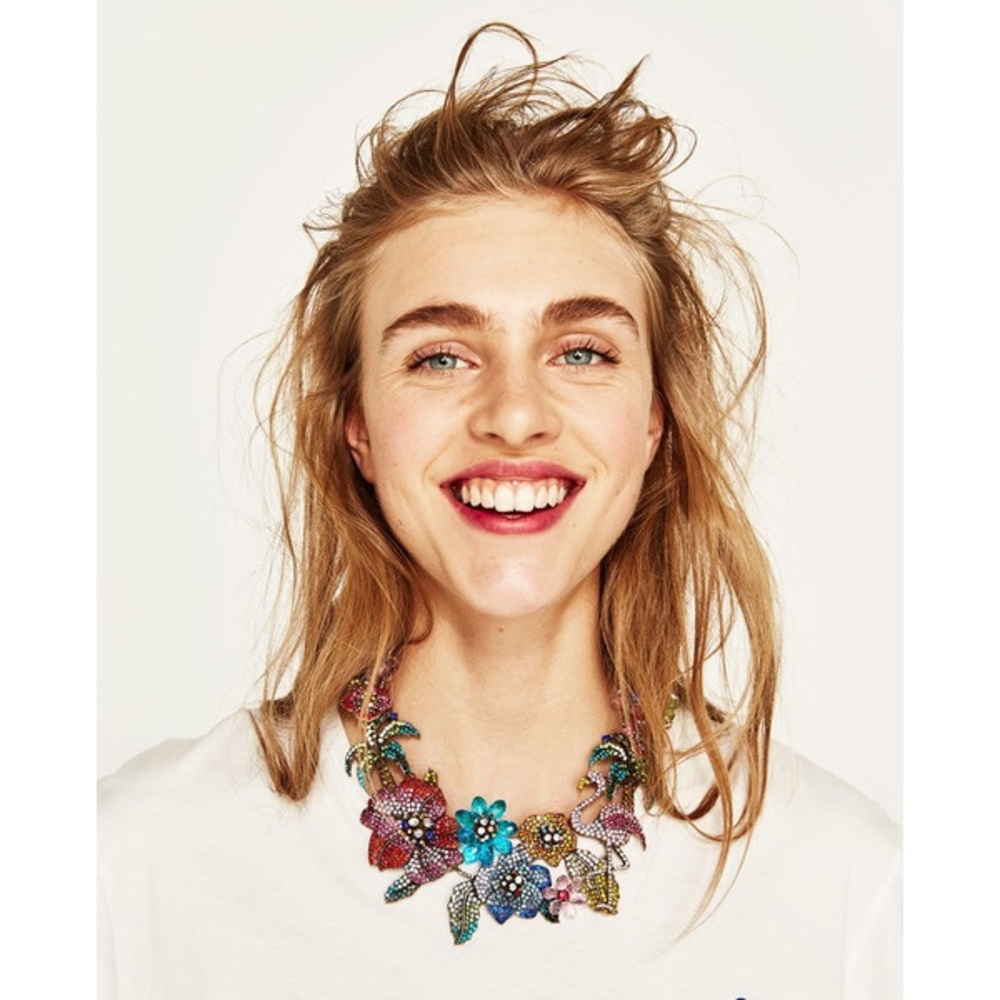NWT Zara Floral Crystal Statement Necklace - Picture 4 of 5